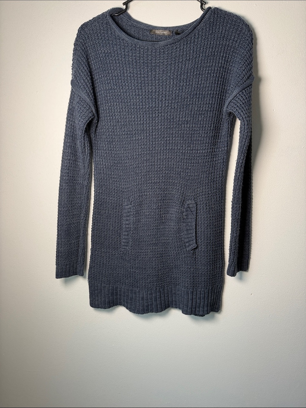 Daisy Fuentes Slate Blue Waffle Knit Tunic Sweater Size M